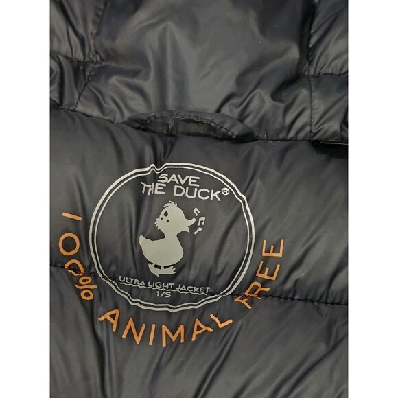 Save The Duck Womens 1/S Ultra Light Jacket Hooded Puffer Plumtech Navy Blue - Picture 3 of 16
